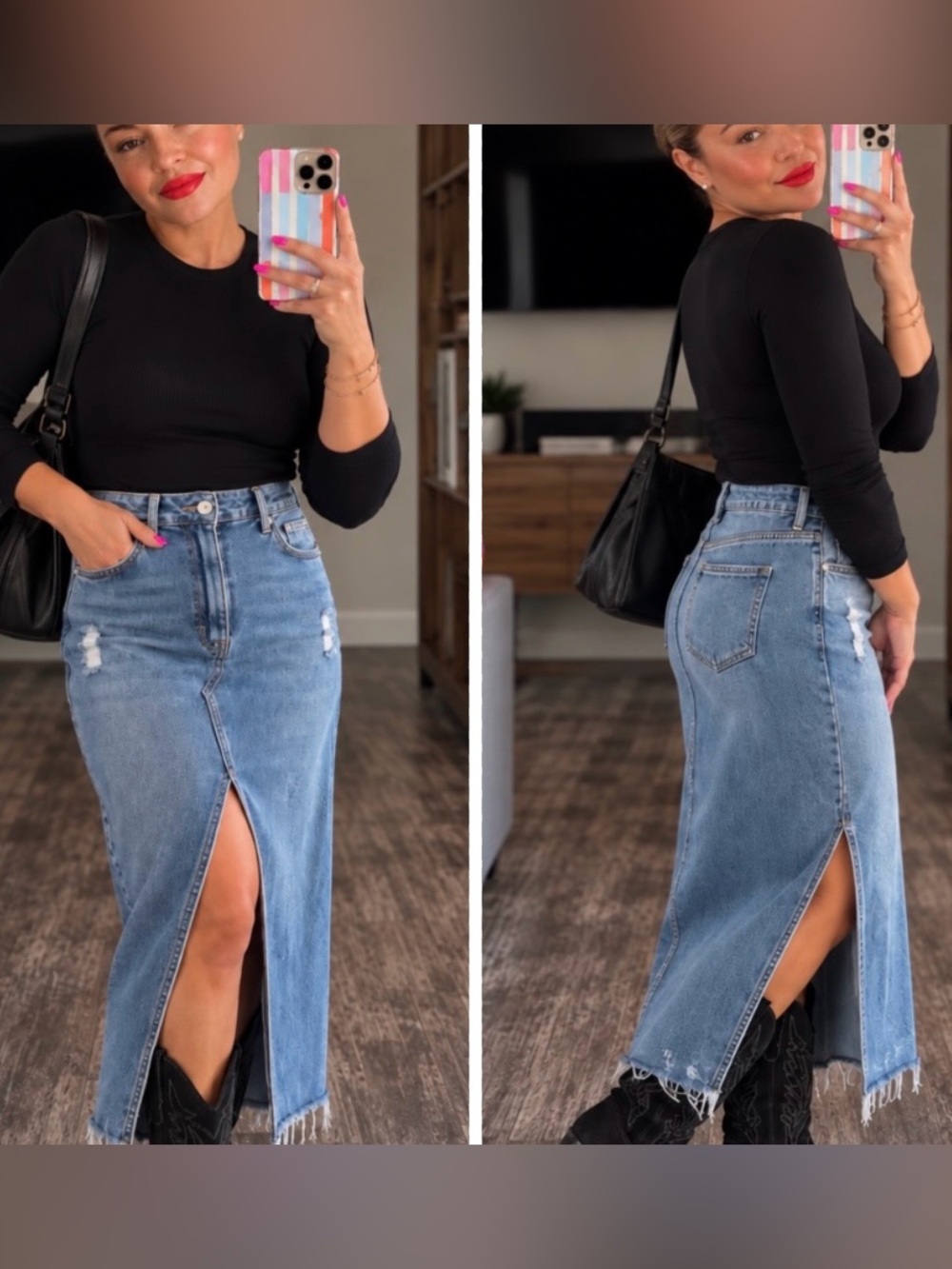Vibrant M.I.U. Denim Maxi Skirt High Front Slit – NWT